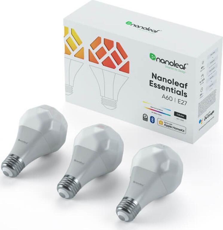 Bec Inteligent Nanoleaf Essentials Smart A19 E27, 1100lm, 9W, Alb Reglabil 2700K-6500K, 16M+ Culori, Matter, Thread, Bluetooth, Apple HomeKit, Google, Alexa