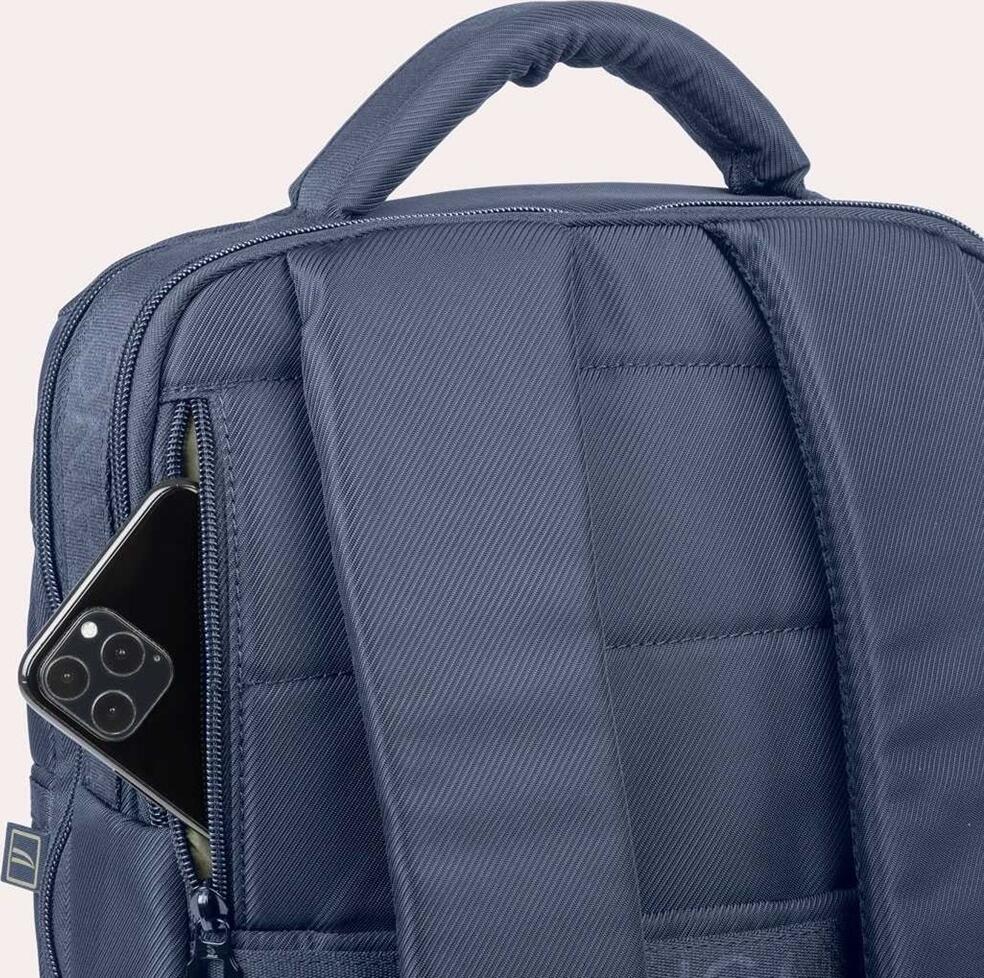 Tucano Astra Laptop Backpack for 15.6 inch Laptops and MacBook Pro 16, Recycled Twill Fabric, Ventilated Back, Trolley Strap, Blue