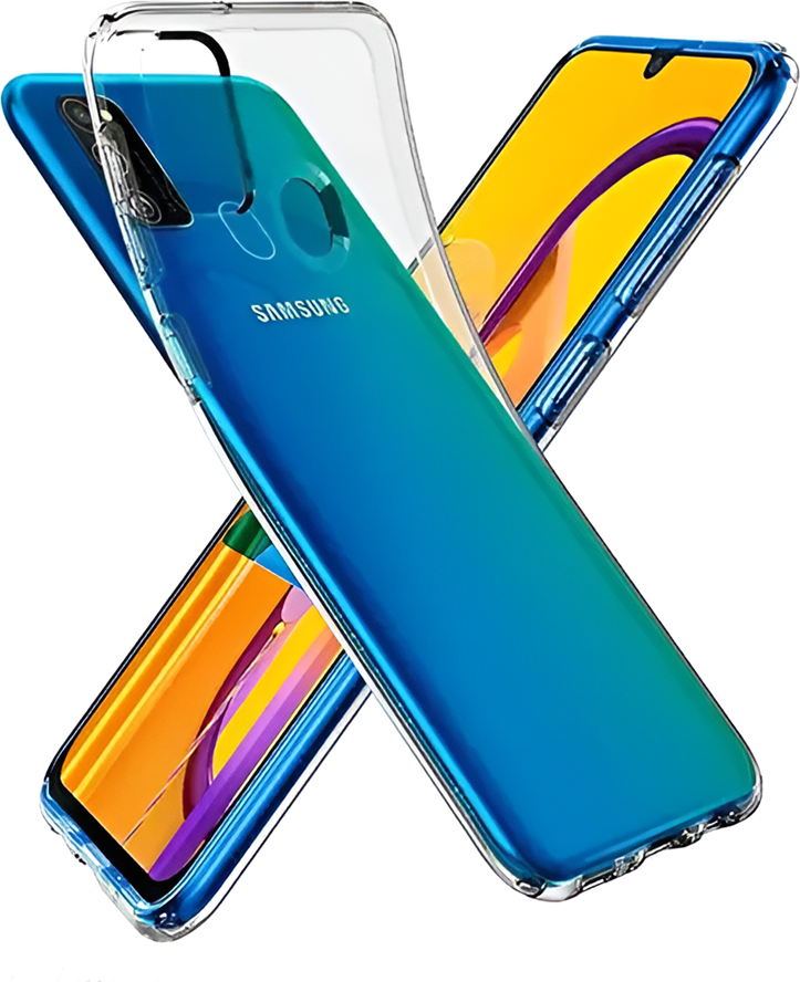 Прозрачный чехол TPU для Samsung Galaxy M21, гибкий противоударный кейс Slim Fit, защитный бампер с приподнятыми краями