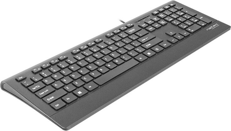 Natec Barracuda Slim Wired USB Membrane Keyboard, Low-Profile Scissor Switches, 104 Keys, Multimedia Function Keys, PU Coating, Black