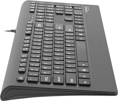 Natec Barracuda Slim Wired USB Membrane Keyboard, Low-Profile Scissor Switches, 104 Keys, Multimedia Function Keys, PU Coating, Black