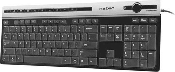 Natec Swordfish Slim Wired USB Membrane Keyboard, Scissor-Switch Ultra-Flat Profile, US Layout, Multimedia and Hotkeys, 1.5m Cable, Black