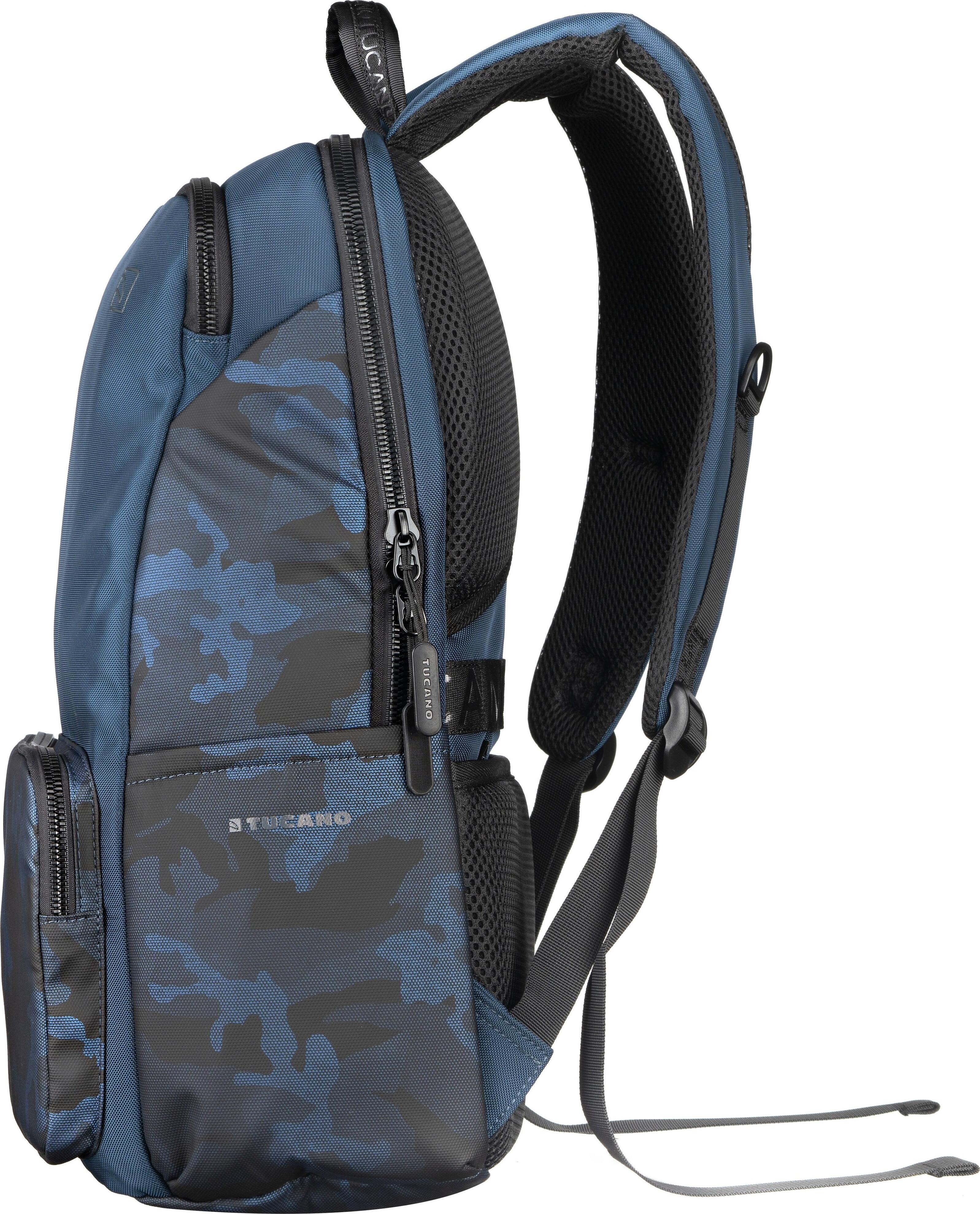 Tucano Terras Camouflage Laptop Backpack for 15.6 inch Laptops and MacBook Pro 16, Water-Resistant Polyester, Padded Compartments, Blue Camouflage
