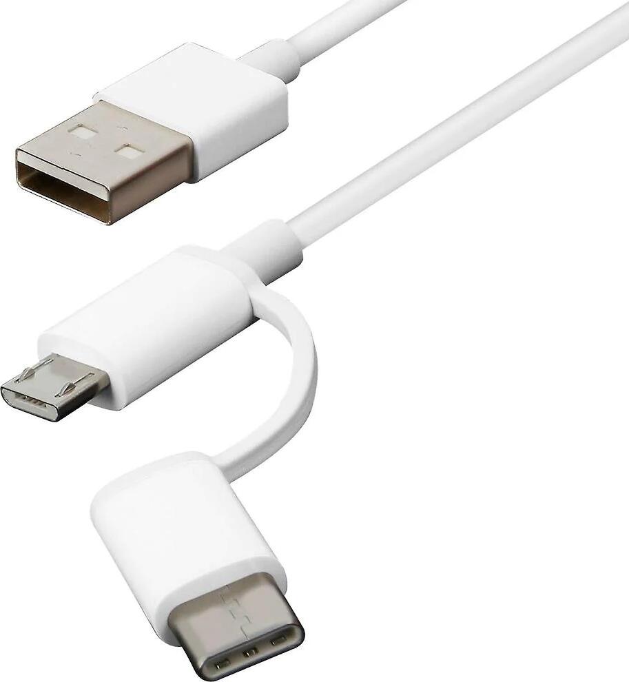 Cablu Xiaomi Mi 2-in-1 USB, USB Type-A la Micro-USB si USB Type-C, 100 cm, Incarcare Rapida si Transfer de Date, Material Rezistent, Alb