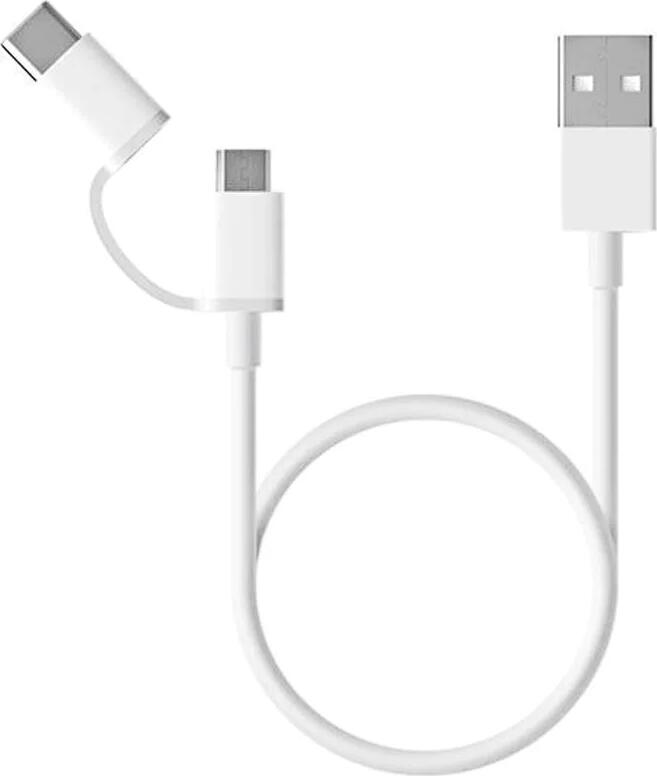 Cablu Xiaomi Mi 2-in-1 USB, USB Type-A la Micro-USB si USB Type-C, 100 cm, Incarcare Rapida si Transfer de Date, Material Rezistent, Alb