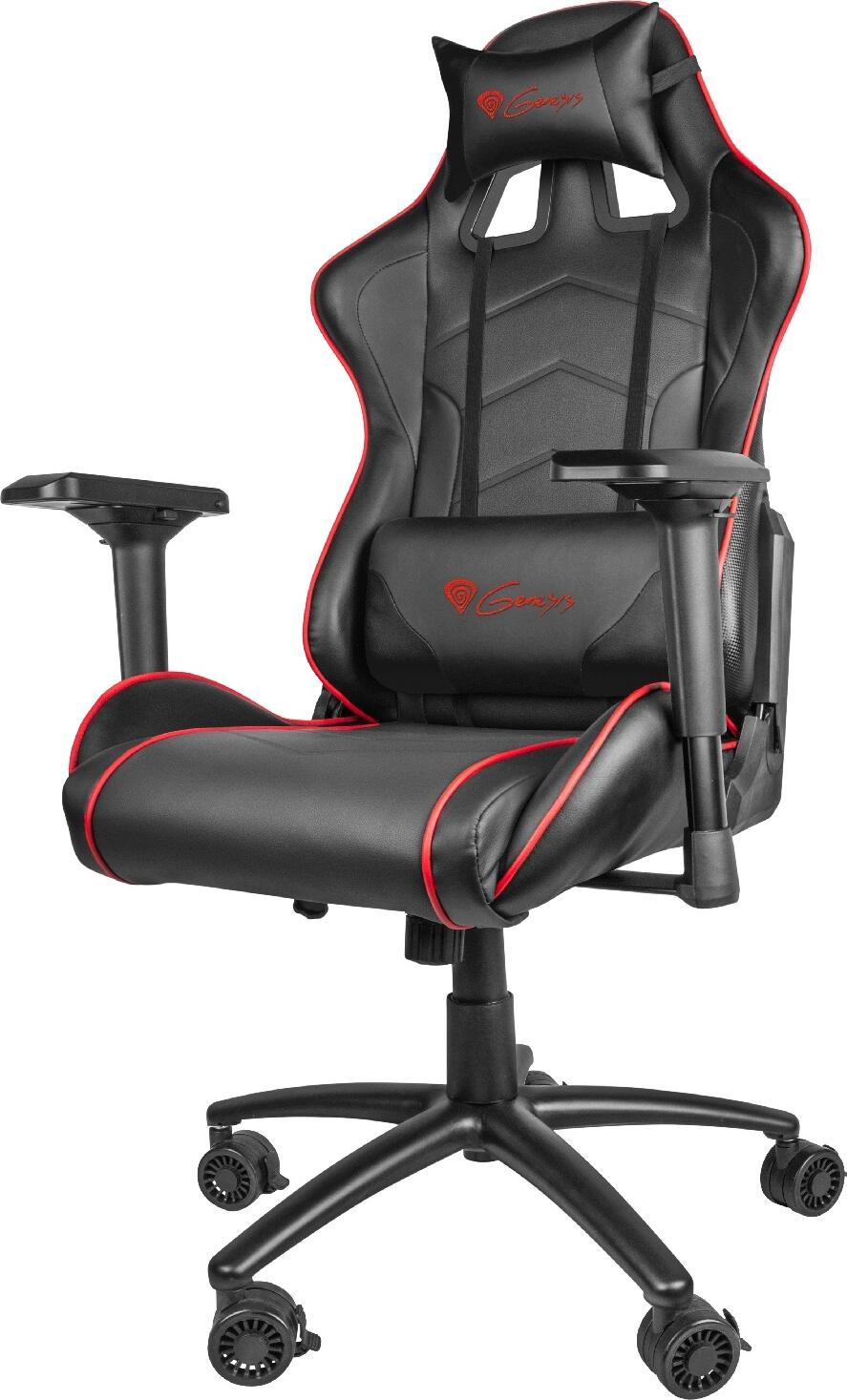 Genesis Nitro 880 Gaming Chair, Black Eco-Leather, Carbon Style Backrest, 3D Adjustable Armrests, Class 4 Gas Lift, 150kg Max Load, with Lumbar & Head Cushions