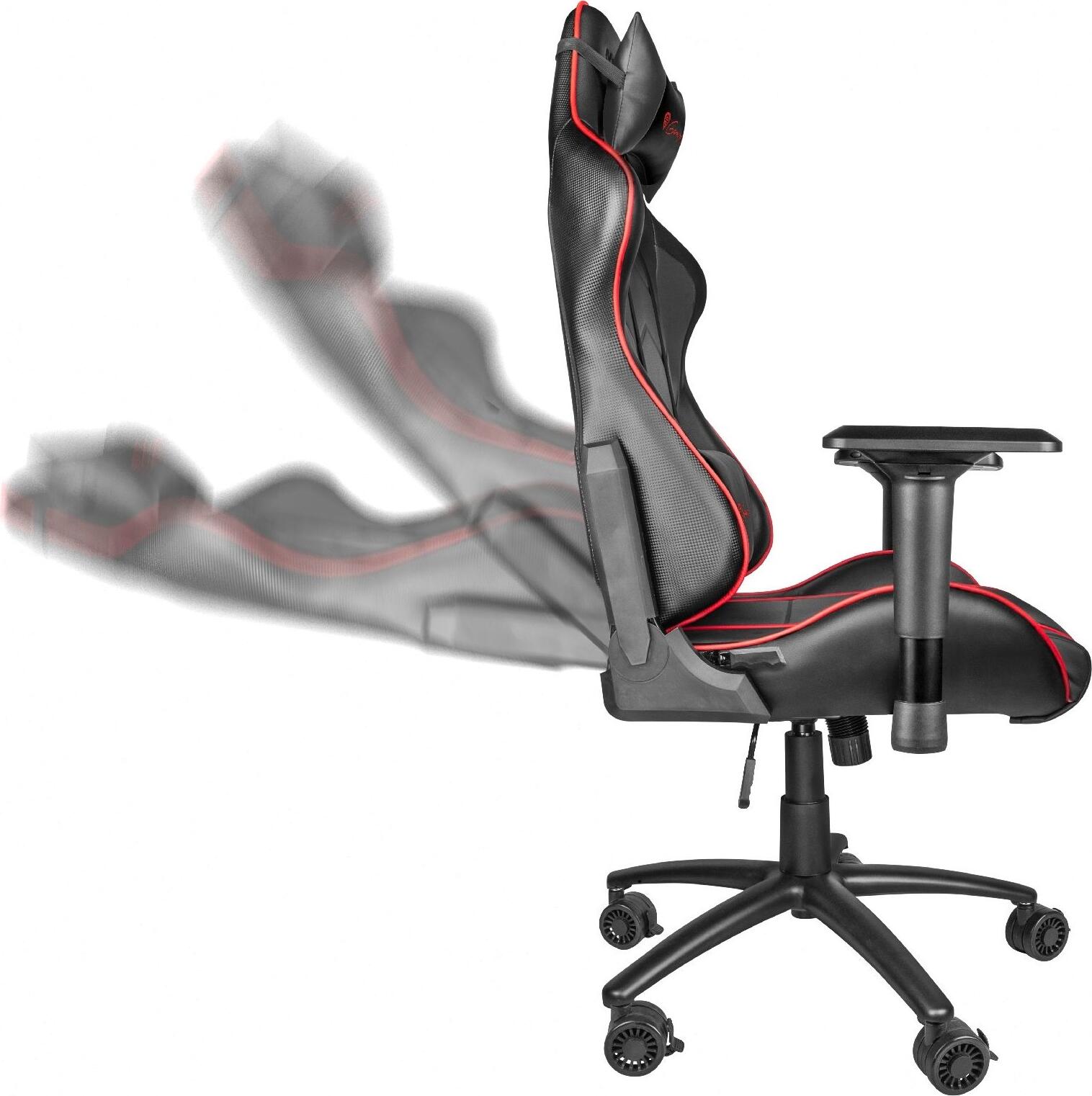Genesis Nitro 880 Gaming Chair, Black Eco-Leather, Carbon Style Backrest, 3D Adjustable Armrests, Class 4 Gas Lift, 150kg Max Load, with Lumbar & Head Cushions