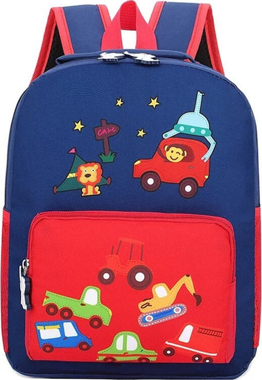 Kids Backpack with Car Graphics, Water Resistant Polyester School Bag, Ergonomic Padded Straps, Large Main Compartment and Front Pocket, 110x260x310mm