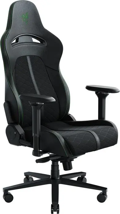 Scaun Gaming Razer Enki X, Piele Sintetica si Material Plush, Cotiere Reglabile 2D, Suport Lombar Integrat, Cadru din Otel, Negru/Verde