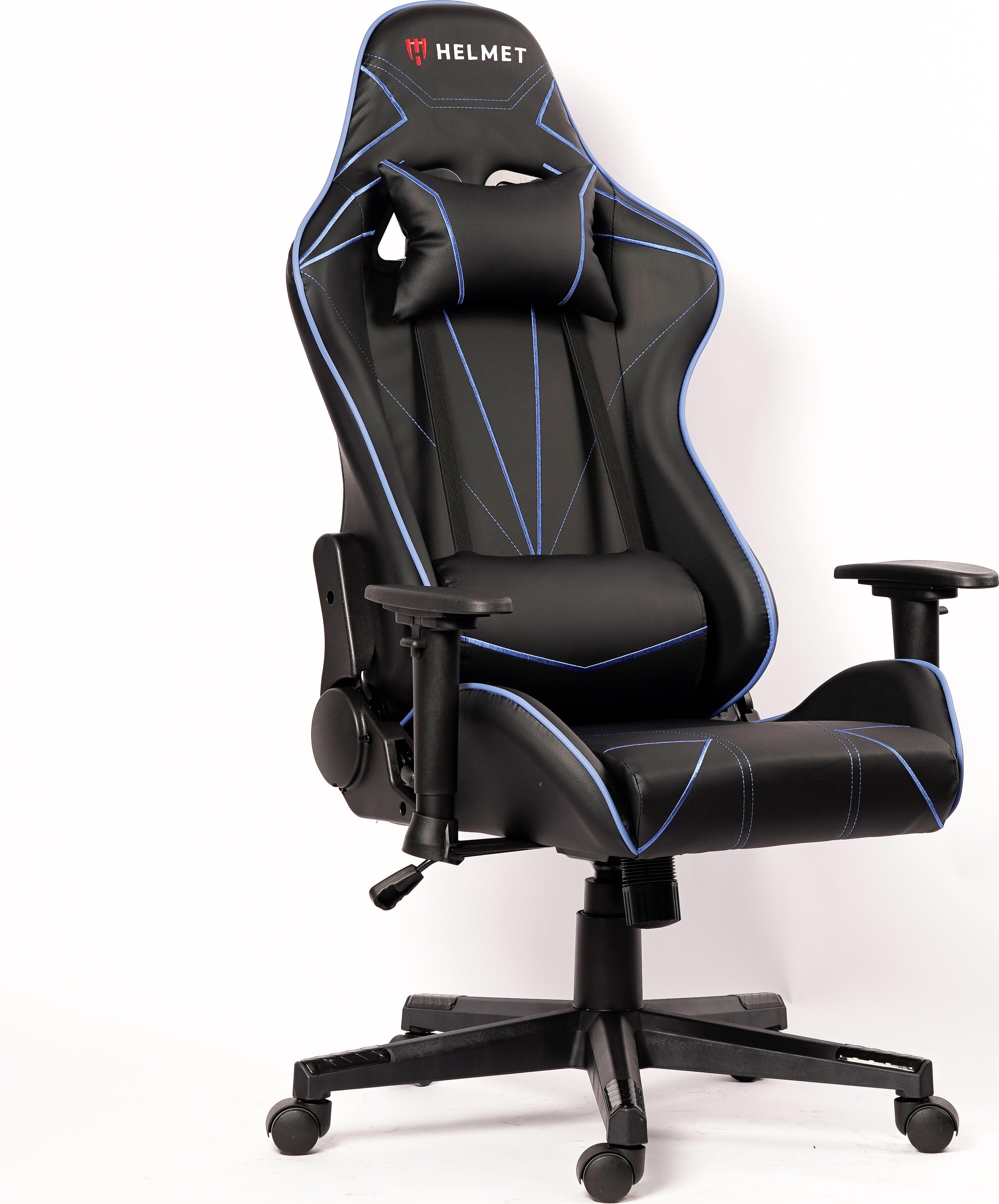 Helmet CH-502 Racing Gaming Chair, Blue Eco-Leather Ergonomic Seat, Metal Base, Adjustable Armrests, Headrest and Lumbar Pillows, Max 150kg Capacity