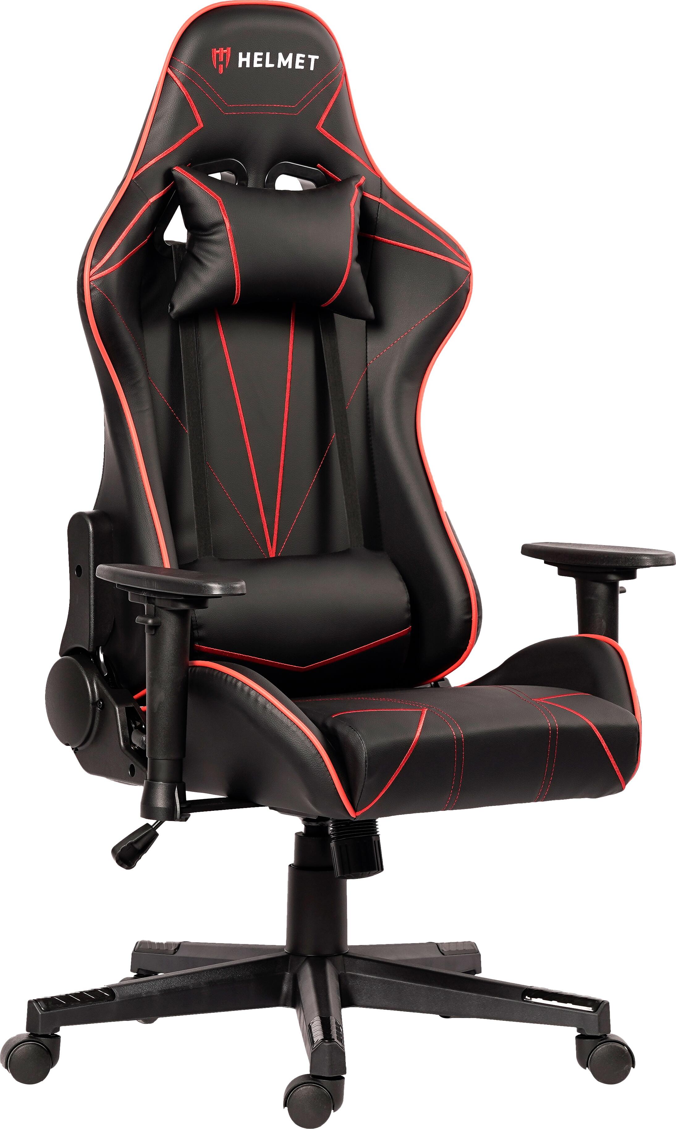 Helmet CH-502 Racing Gaming Chair, Red Eco-Leather Ergonomic Seat, Metal Base, Adjustable Armrests, Headrest and Lumbar Pillows, Max 150kg Capacity