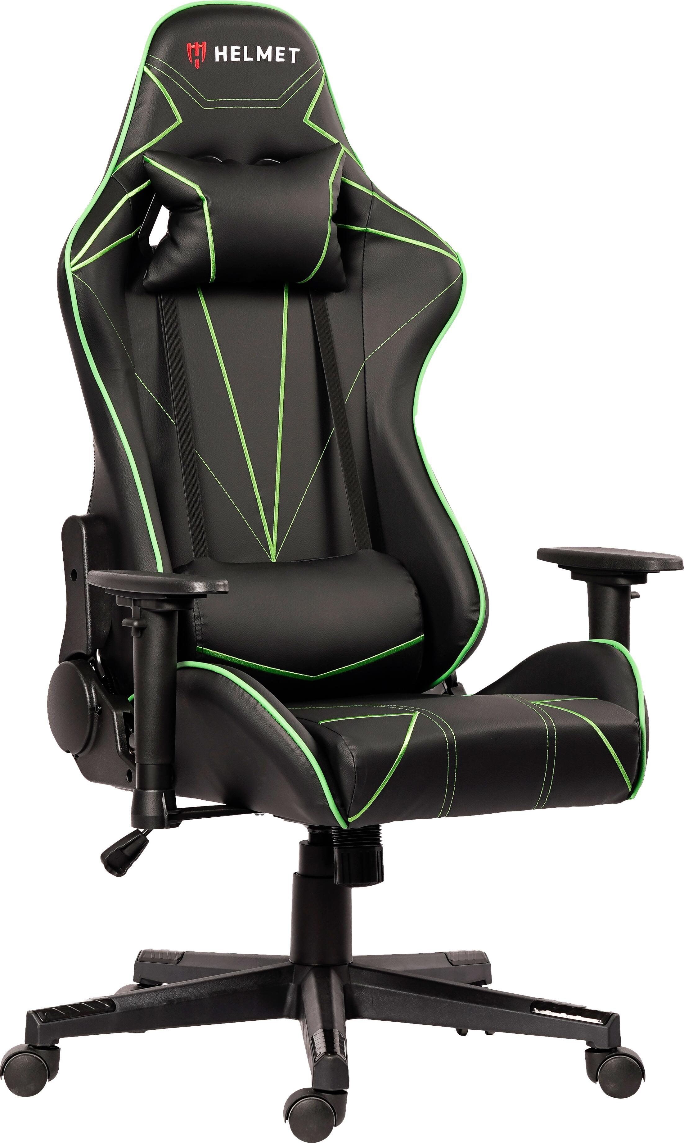 Helmet CH-502 Racing Gaming Chair, Green Eco-Leather Ergonomic Seat, Metal Base, Adjustable Armrests, Headrest and Lumbar Pillows, Max 150kg Capacity