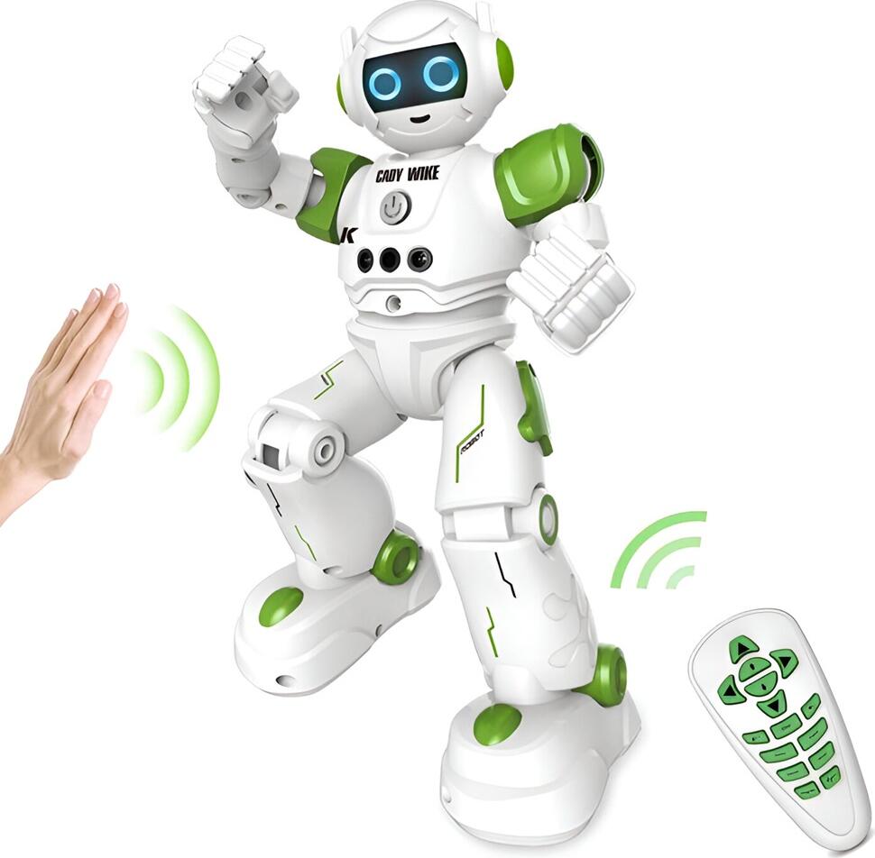 Robot Programabil JJRC R11 Cady Wike, Control prin Gesturi si Atingere, Mers Dansat Cantat cu LED-uri, Telecomanda, Plastic Verde, 275mm