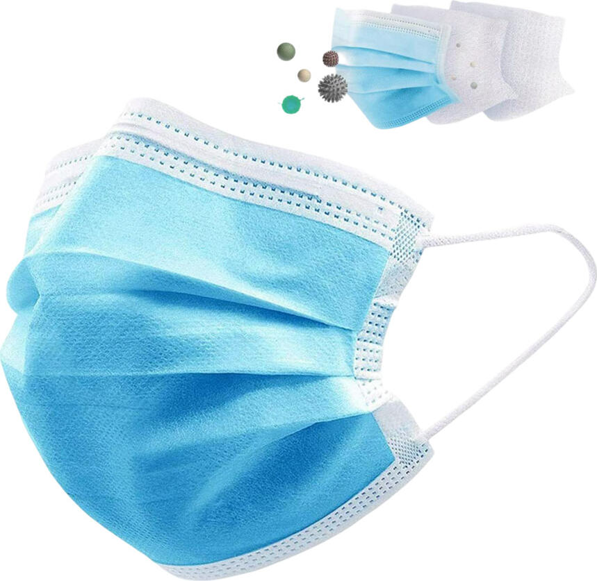 Helmet Disposable Face Mask, 3-Layer Polypropylene, BFE >=95% Filtration, Hypoallergenic, Adjustable Nose Strip and Elastic Ear Loops for Adults