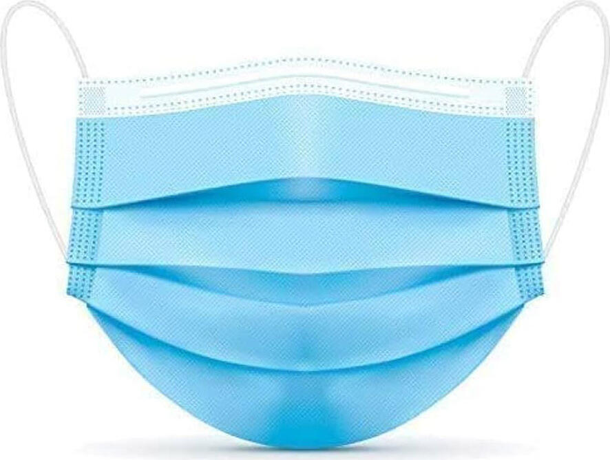 Helmet Disposable Face Mask, 3-Layer Polypropylene, BFE >=95% Filtration, Hypoallergenic, Adjustable Nose Strip and Elastic Ear Loops for Adults