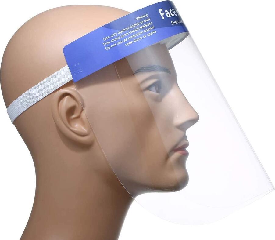 Protective Face Shield with Transparent Polycarbonate Visor, Adjustable Support Band for Medical, Industrial and Food Sector Use