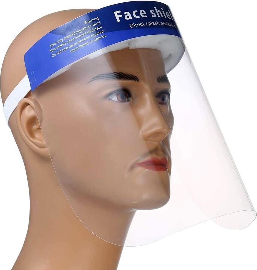 Protective Face Shield with Transparent Polycarbonate Visor, Adjustable Support Band for Medical, Industrial and Food Sector Use