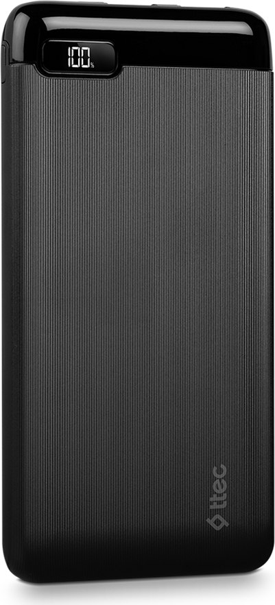 Внешний аккумулятор ttec PowerSlim LCD PD 20000мАч, быстрая зарядка 20Вт USB-C PD и 18Вт QC, цифровой LCD-индикатор уровня заряда, 3 порта, черный