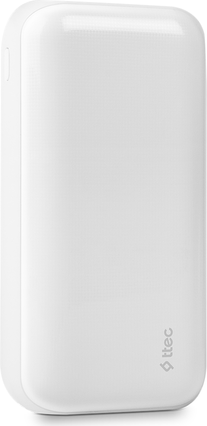 ttec ReCharger Ultra 30,000mAh Power Bank, Li-Po Battery, 10.5W Fast Charging, 2x USB-A, USB-C, Micro USB Ports, LED Indicator, White