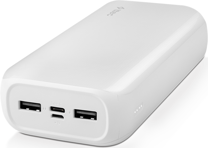 ttec ReCharger Ultra 30,000mAh Power Bank, Li-Po Battery, 10.5W Fast Charging, 2x USB-A, USB-C, Micro USB Ports, LED Indicator, White