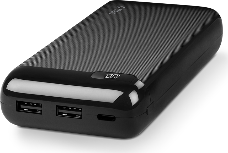 ttec PowerSlim LCD PD 20000 mAh Power Bank, 20W Power Delivery, Quick Charge, Digital LCD Display, USB-C & USB-A Ports, Li-Po Battery, Black
