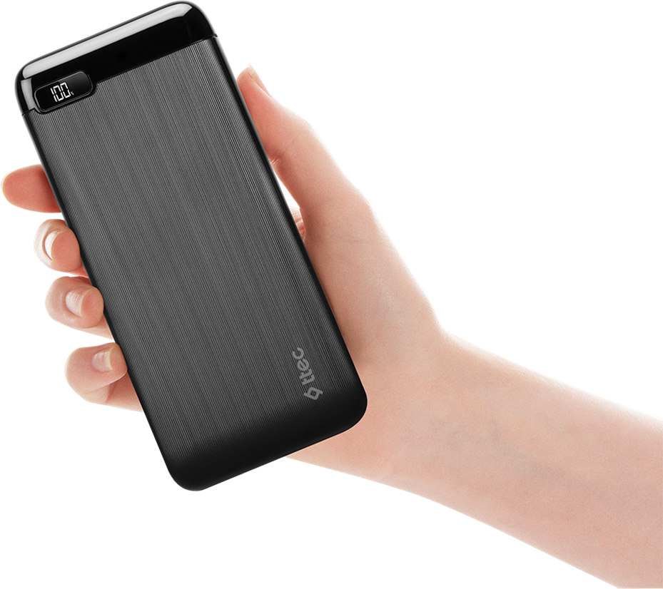 ttec PowerSlim LCD PD 20000 mAh Power Bank, 20W Power Delivery, Quick Charge, Digital LCD Display, USB-C & USB-A Ports, Li-Po Battery, Black