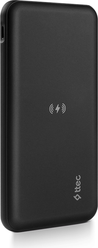 Powerbank ttec Slim Pro W 10000mAh 18W Incarcare Wireless Qi Baterie Externa Portabila cu Porturi USB-C, USB-A si Micro USB, Negru