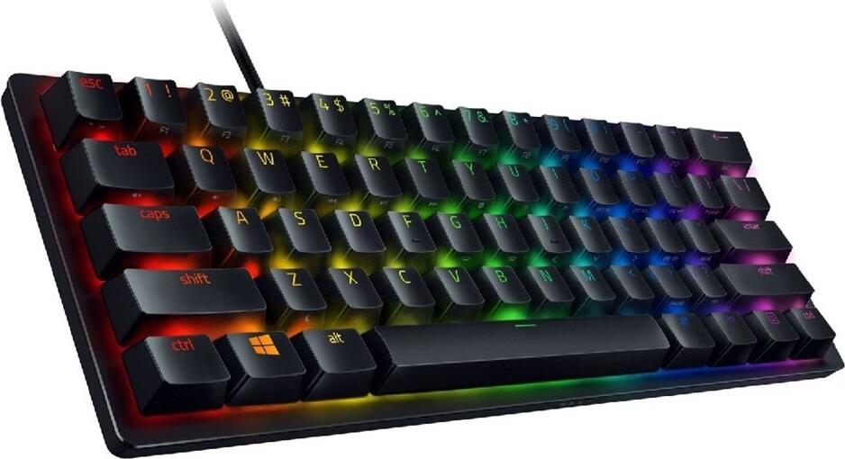 Tastatura Gaming Razer Huntsman Mini RZ03-03390 60%, Switch-uri Optice Clicky Purple, Keycaps PBT Doubleshot, Chroma RGB, Cablu Detasabil USB-C, Negru