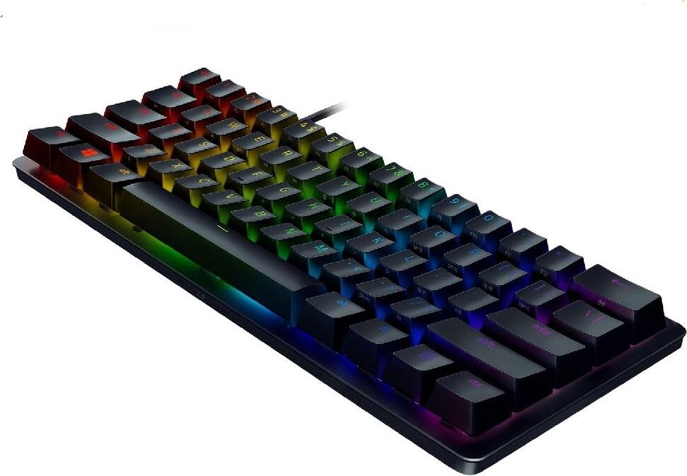 Tastatura Gaming Razer Huntsman Mini RZ03-03390 60%, Switch-uri Optice Clicky Purple, Keycaps PBT Doubleshot, Chroma RGB, Cablu Detasabil USB-C, Negru