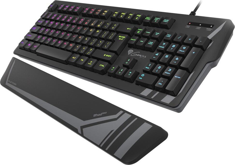 Genesis Rhod 350 RGB Gaming Keyboard NKG-1727 Full-size Membrane, 7-Zone RGB Backlight, 12 Multimedia Keys, 19-Key Anti-Ghosting, Detachable Wrist Rest, Black