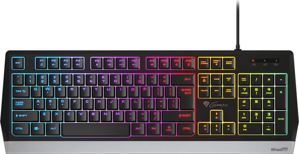 Tastatura Gaming Genesis Rhod 300 RGB NKG-1528 NKG-1529 Full-size Membrana, 104 Taste, Anti-ghosting 19 Taste, Iluminare RGB, USB, ABS si Metal