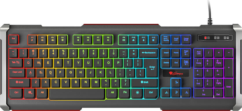 Genesis Rhod 400 RGB Gaming Keyboard NKG-0993 Full-size Membrane, 104 Keys, 7-Color Backlight, Anti-ghosting 19K, Waterproof with Aluminum Reinforcement