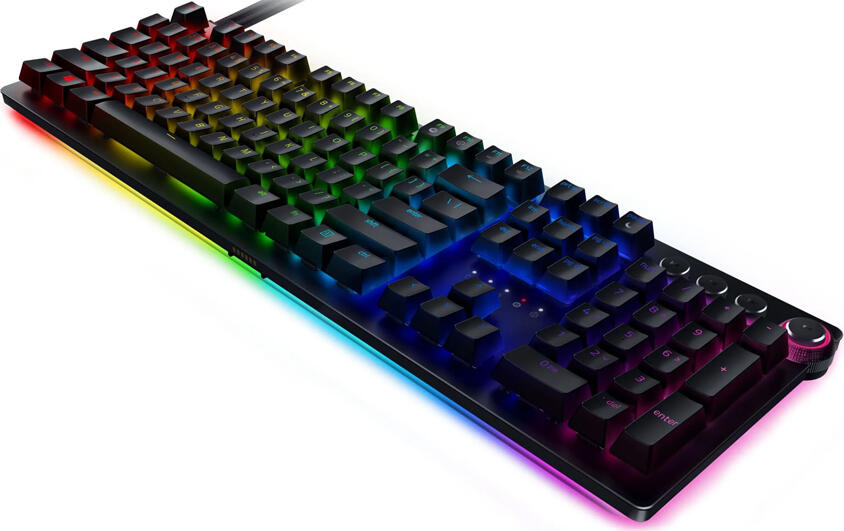 Tastatura Gaming Razer Huntsman V2 Analog Full-Size, Layout RU, Switch-uri Optice Analogice, Iluminare RGB Chroma, Palmier Magnetic Detasabil, USB Passthrough
