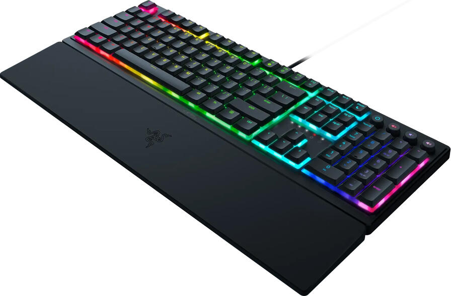 Razer Ornata V3 Full-Size Wired Gaming Keyboard, RGB Lighting, Membrane Switches, RU Layout, UV-Coated Keycaps, Ergonomic Wrist Rest, Black