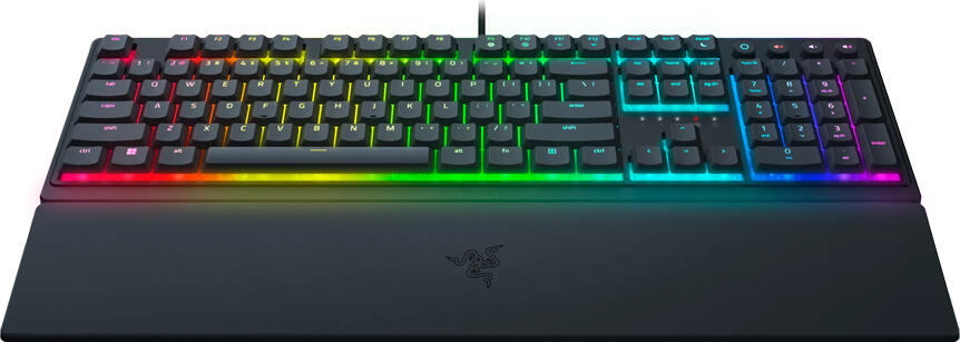 Razer Ornata V3 Full-Size Wired Gaming Keyboard, RGB Lighting, Membrane Switches, RU Layout, UV-Coated Keycaps, Ergonomic Wrist Rest, Black