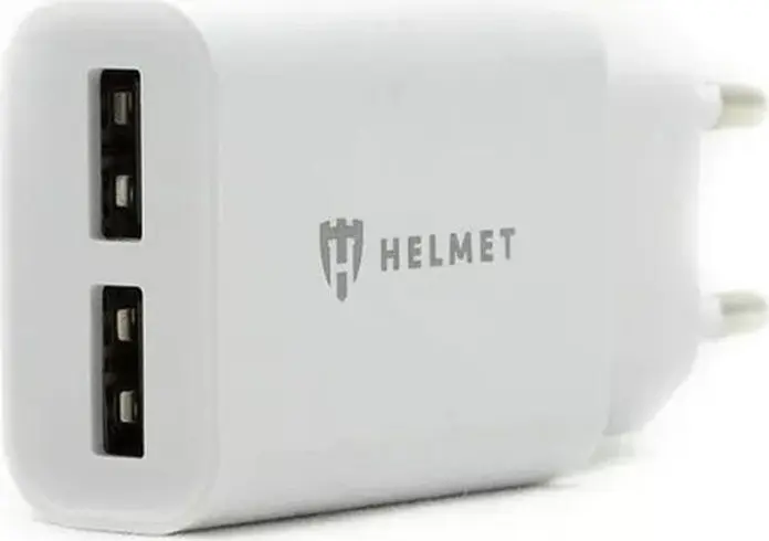 Зарядное устройство Helmet HMT-WC2UWH с двумя портами USB Type-A, 2.4А на порт, компактный сетевой адаптер с защитой от перенапряжения и перегрева, белый