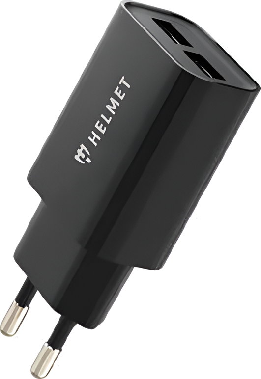 Сетевое зарядное устройство Helmet 2x USB Type-A 2.4A с кабелем USB - Lightning, защита от перенапряжения и перегрева, черный