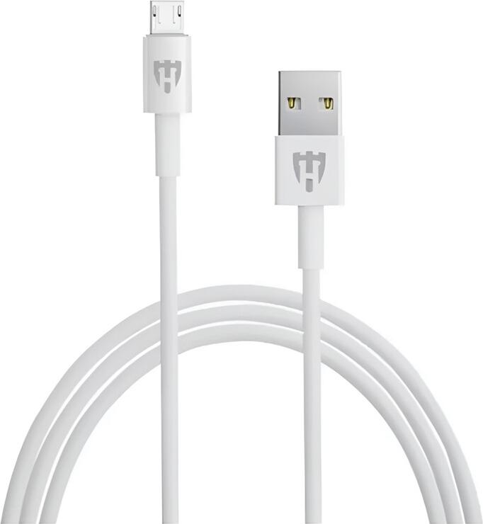 Încărcător de Perete Helmet HMT-WC2UWH, Dual Port USB Type-A 2.4A Încărcare Rapidă, Protecție Supratensiune și Supraîncălzire, cu Cablu Micro-USB, Alb