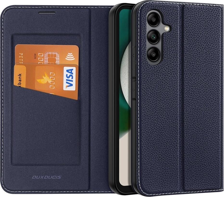 Husa Tip Carte Dux Ducis Skin X2 pentru Samsung Galaxy A34 5G, Pielare Ecologic cu Magnet si Slot pentru Carduri, Protectie Full Body, Albastru