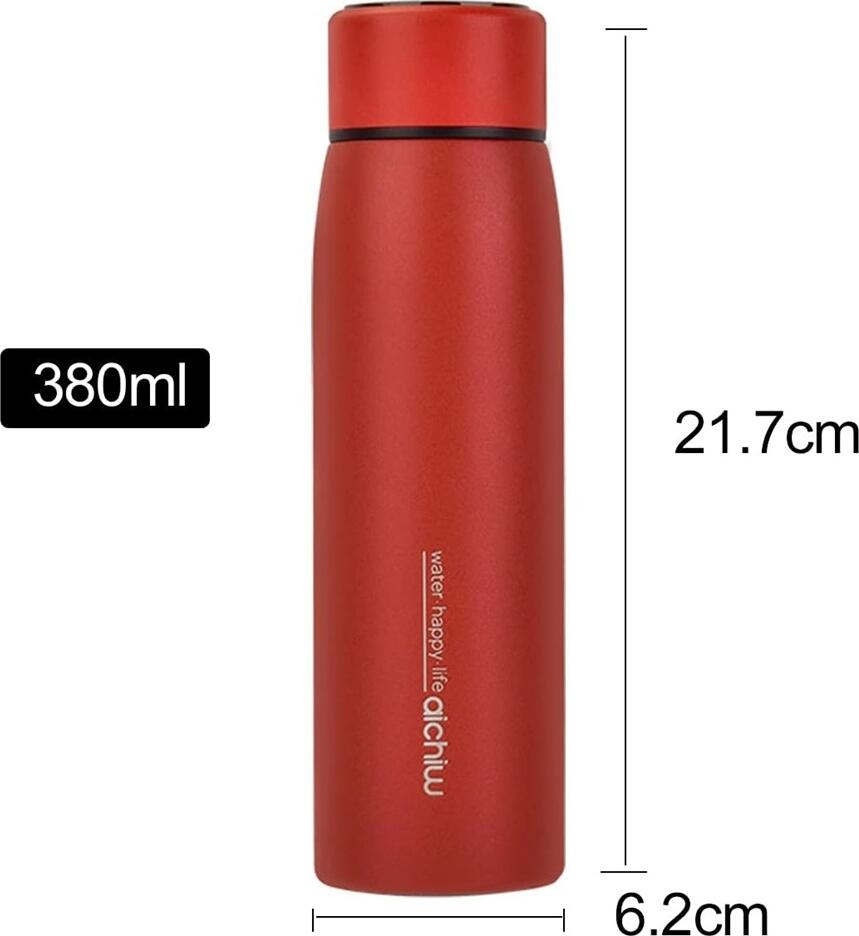 Termos Aichiw AI-D108 din Otel Inoxidabil cu Izolare Vacuum 380ml, Indicator LED de Temperatura, Capac Etans, Rosu