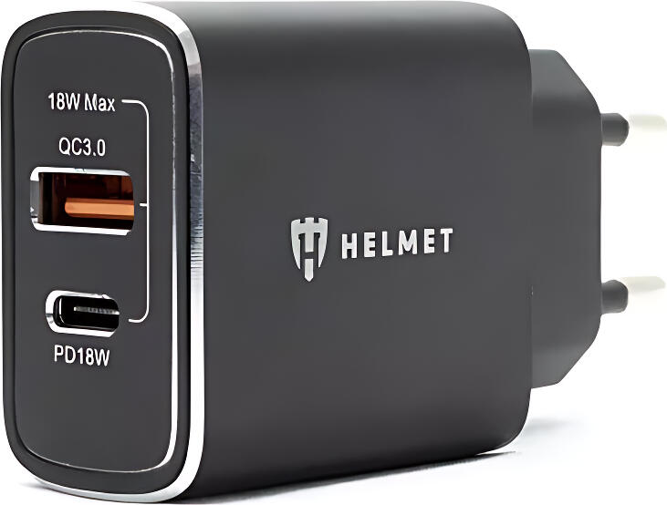 Helmet Wall Charger USB/Type-C QC3.0 18W (Сable 3 in1), Black