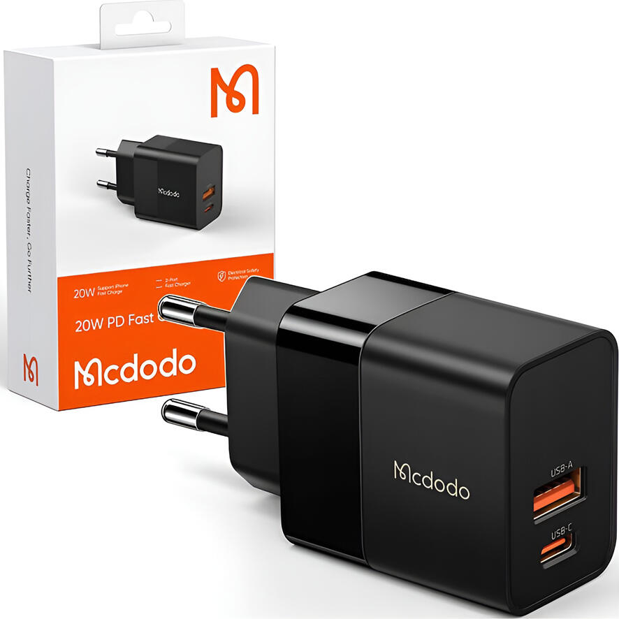 Incarcator de Perete Mcdodo Hydrogen Series 20W CH-1951, Dual Port USB-C si USB-A, Fast Charge QC 3.0 AFC FCP, Priza EU, Adaptor Alimentare Compact