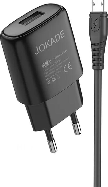 Jokade Wall Charger 3A Fast Charging Power Adapter with USB to Micro-USB Cable, Overvoltage & Overcurrent Protection, Compact PC Design JOKWCMSP3AKBK