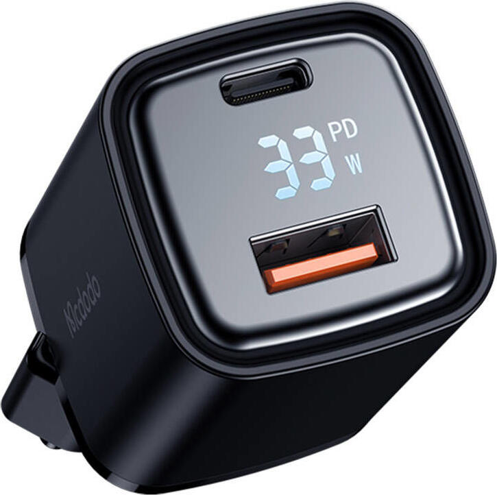 Incarcator Priza Mcdodo Graphite Series 33W cu Afisaj Digital LED, Dual Port USB-C si USB-A, Incarcare Rapida PD QC4.0 PPS, Negru