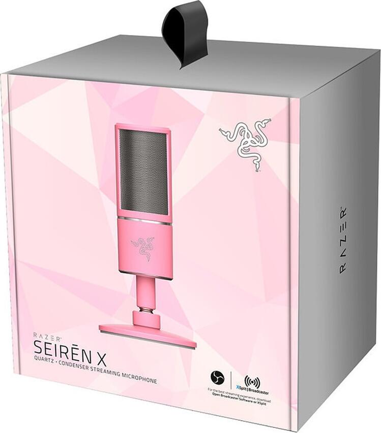Razer Seiren X USB Condenser Microphone, Supercardioid Polar Pattern, 16-bit/48 kHz, Tactile Mute Button, Headphone Monitoring, Quartz Pink