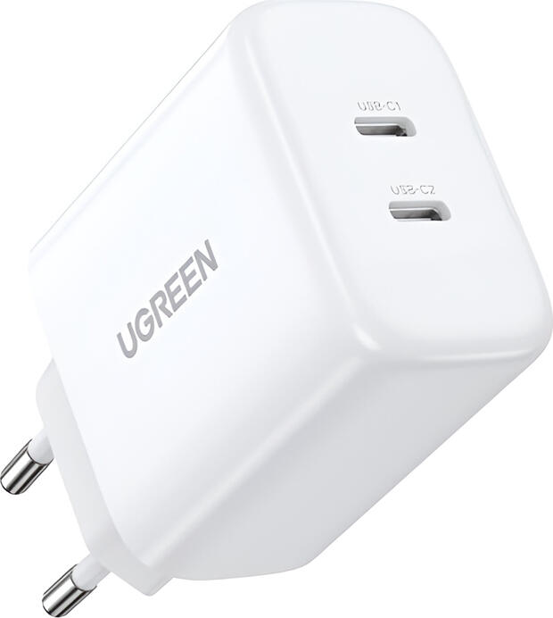 Incarcator UGREEN CD243 Dual USB-C 40W Max, Adaptor Incarcare Rapida PD 3.0 QC4+ PPS pentru iPhone Samsung Huawei Xiaomi Pixel, Alb