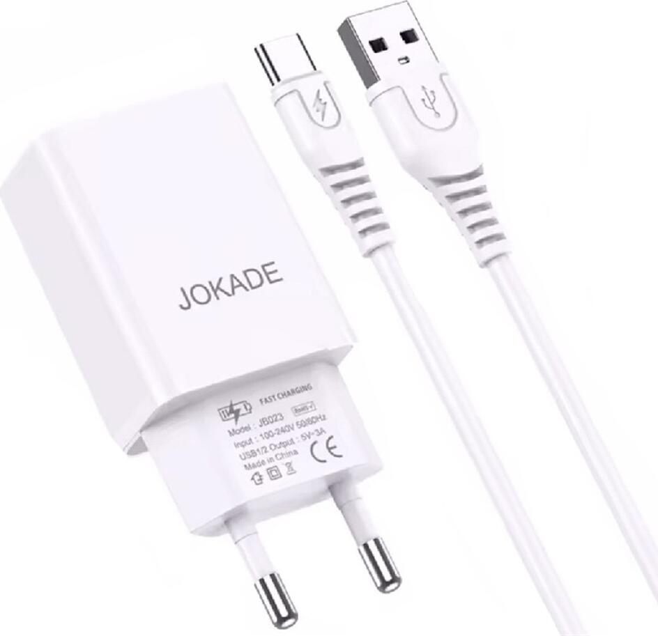 Jokade Charger Liangzi Series 2*USB-A with Cable USB-A to Type-C 1m, White