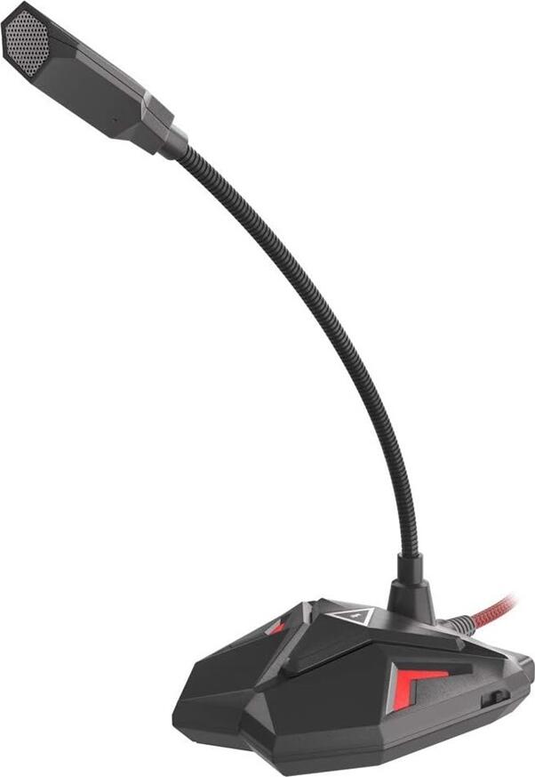 Genesis Radium 100 USB Desktop Dynamic Microphone, Omnidirectional, Red LED Backlight, Flexible Arm, Mute Button, 3.5mm Jack, Black/Red