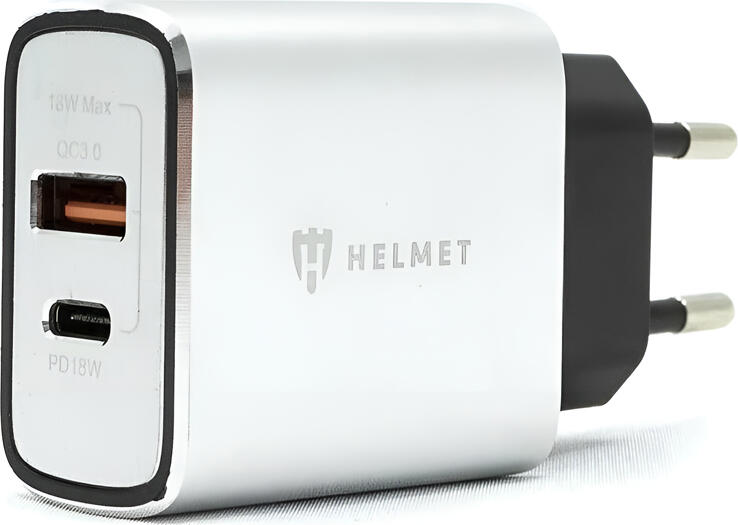 Helmet Wall Charger USB/Type-C QC3.0 18W, Silver