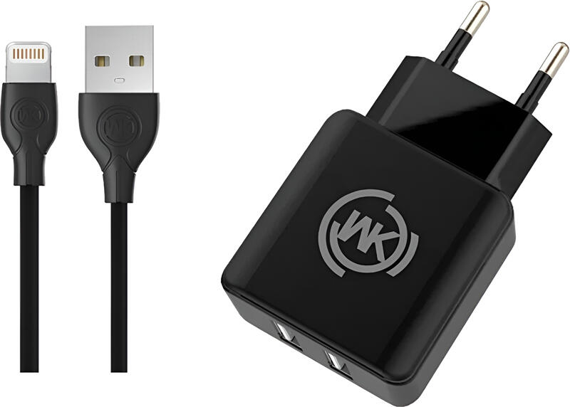 WK Desing WK Design Wall Charger 2xUSB 2.1A (Cable USB to Lightning), Black